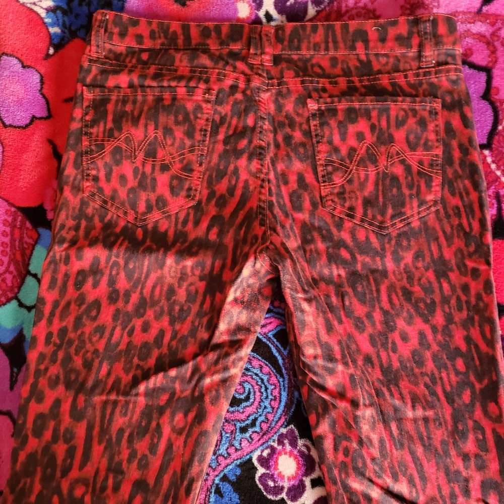 Red cheetah print skinny jeans